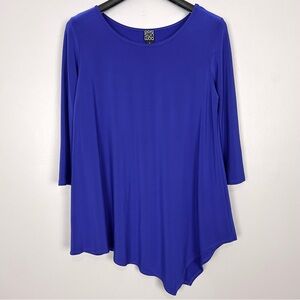 Clara Sun Woo Asymmetrical Tunic Top Women’s Size L Boat Neck Stretch Knit Boho